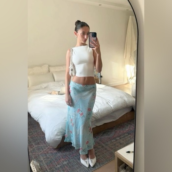 Y2K Notations Floral Vibrant Midi Skirt With Elastic Waist Asymmetrical Flowy - Picture 14 of 15